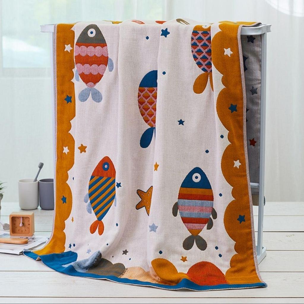 New National Tide Quick-Dry Pure Cotton Gauze Bath Towel - Soft, Large, Cartoon Design for Adults & Kids