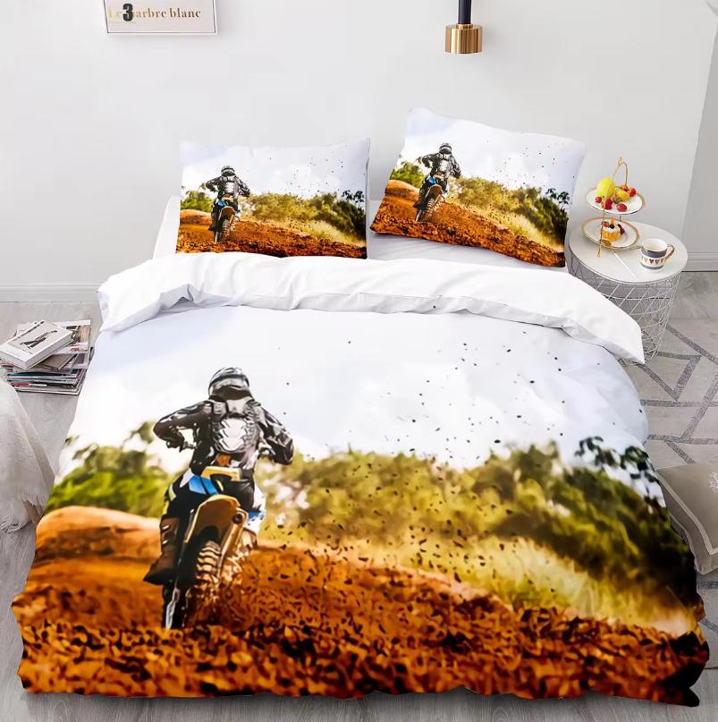 Motorcycle Rider Duvet Cover Dirt Bike Bedding Set Motocross Quilt Cover for Men Durable Queen King Polyester Comforter Cover