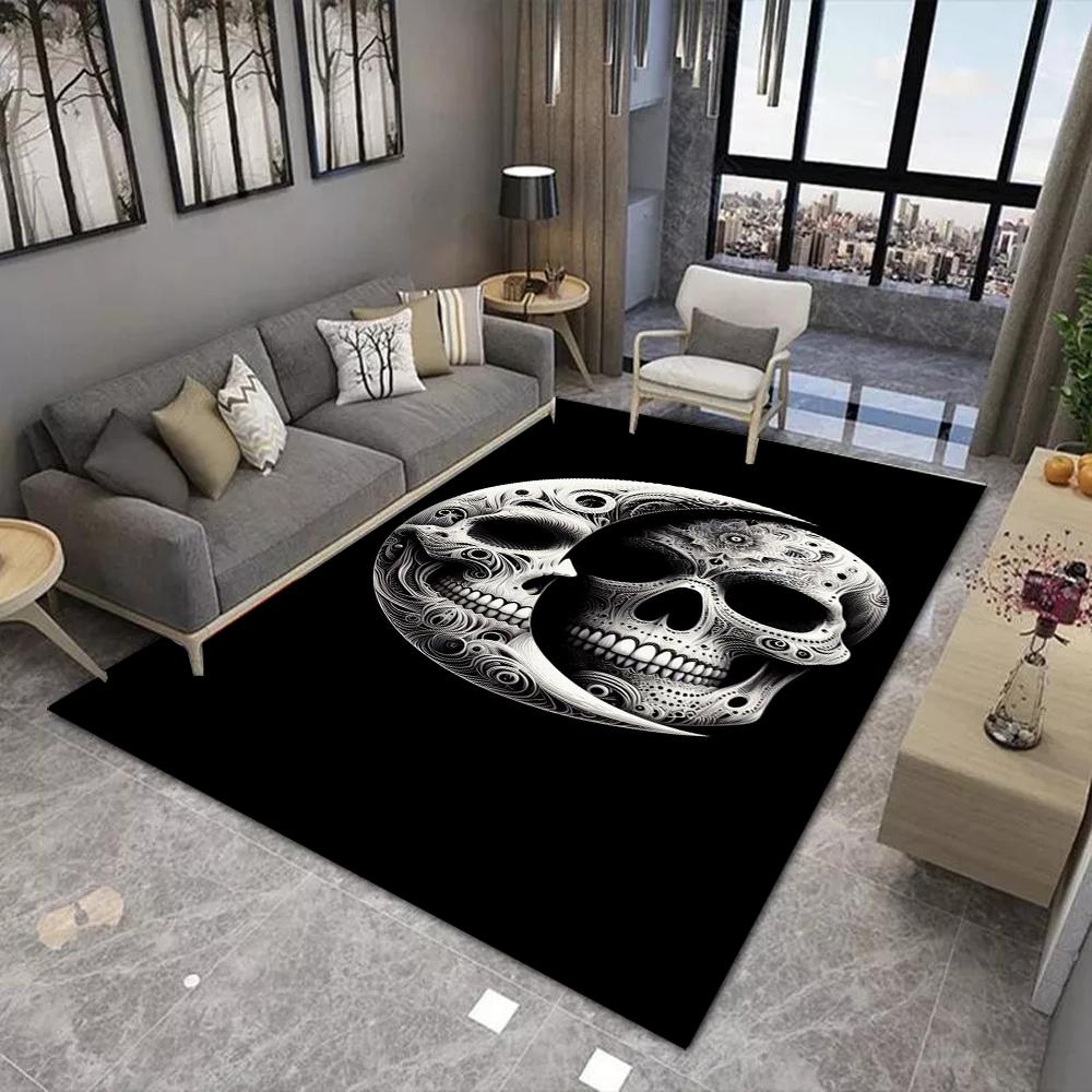 Gothic Skull Carpet Mat - Butterfly Rose Guitar Metallic Texture Sketch Dark Art Black Red Edgy Decorative Home Decoration Rug