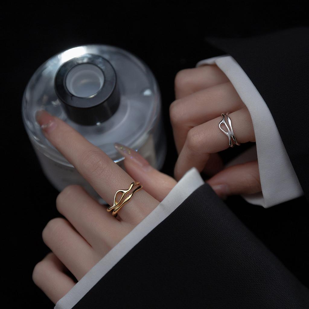 Modern Geometric Rings Adjustable Open Rings Stylish Curved Double Line Rings Fashion Accessory Statement Ornament