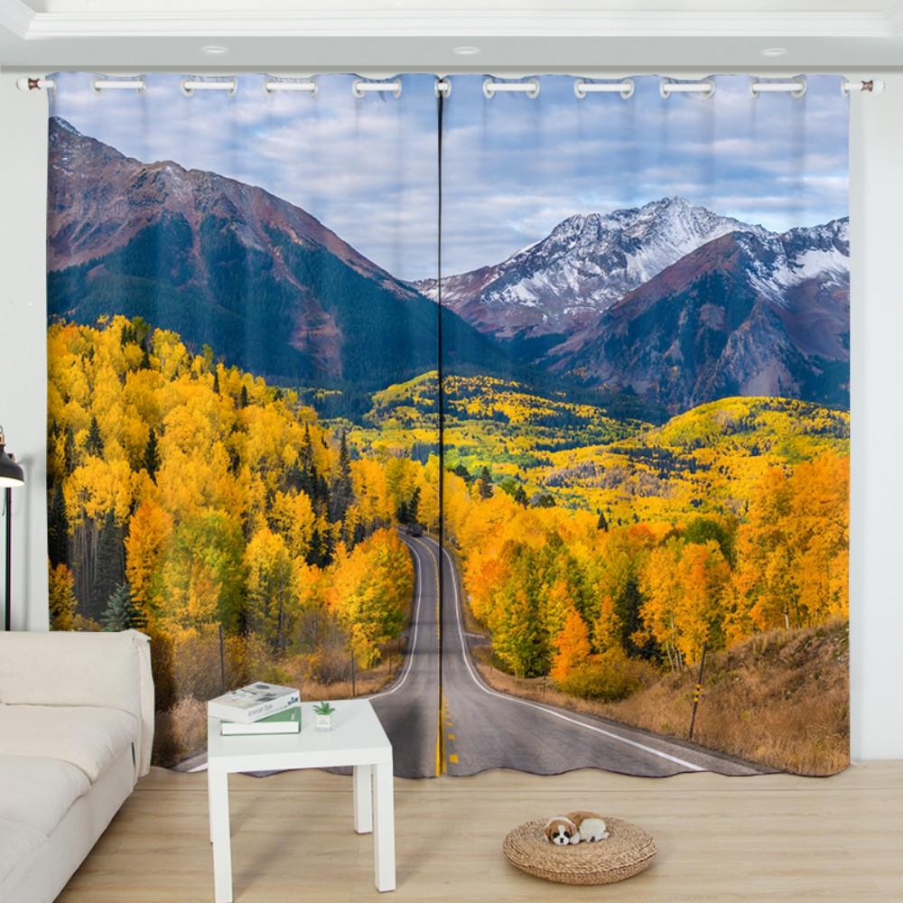 2Panels Endless Road Scenery Semi-blackout Curtain Non-fading Bedroom Living Room Floor-to-ceiling Window Blinds Curtain Cortina
