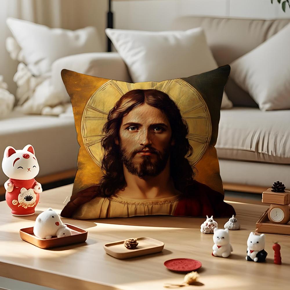 Jesus Christ Portrait Cushion Cover Silky Short Plush Invisible Zipper Dustproof Sofa Pillow Case for Home Decor