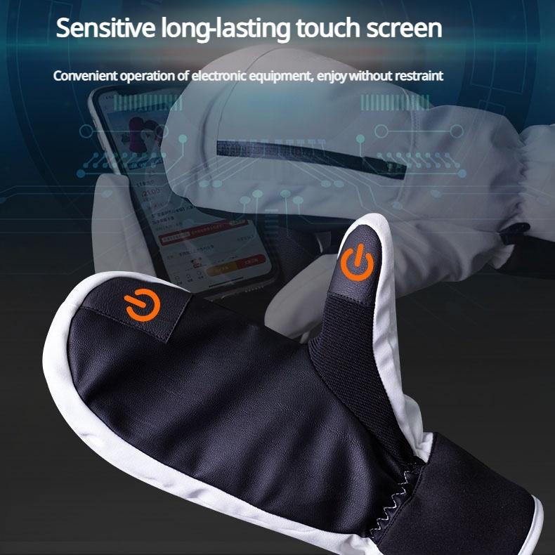 White Adult Double Layer Ski Gloves Winter Snow Gloves With Waterproof & Wear-Resistant With Inner Gloves