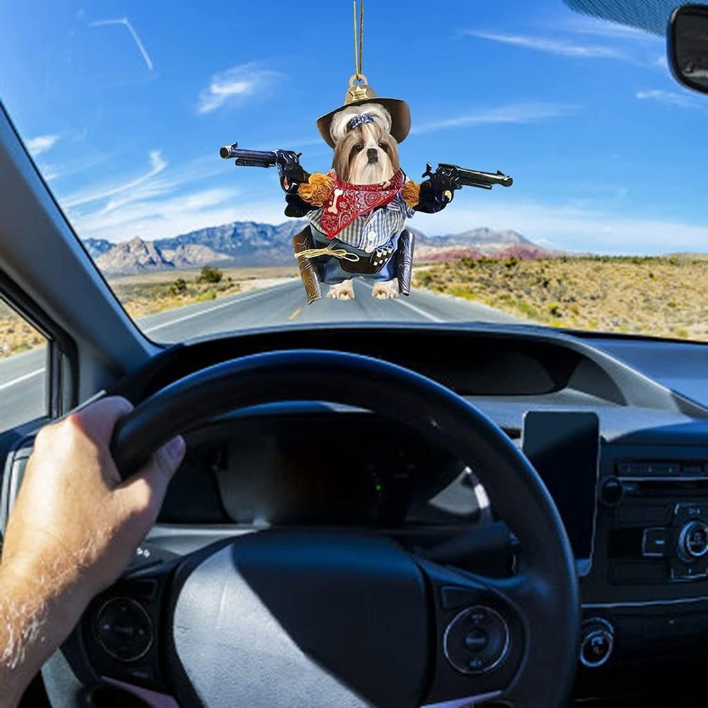 Acrylic Unique Dog Gun Car Ornament Festive Cartoon Style Decor For Auto Interiors