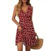 Women's Dress V-neck Sleeveless Casual Floral Print Hem Pleated Dress