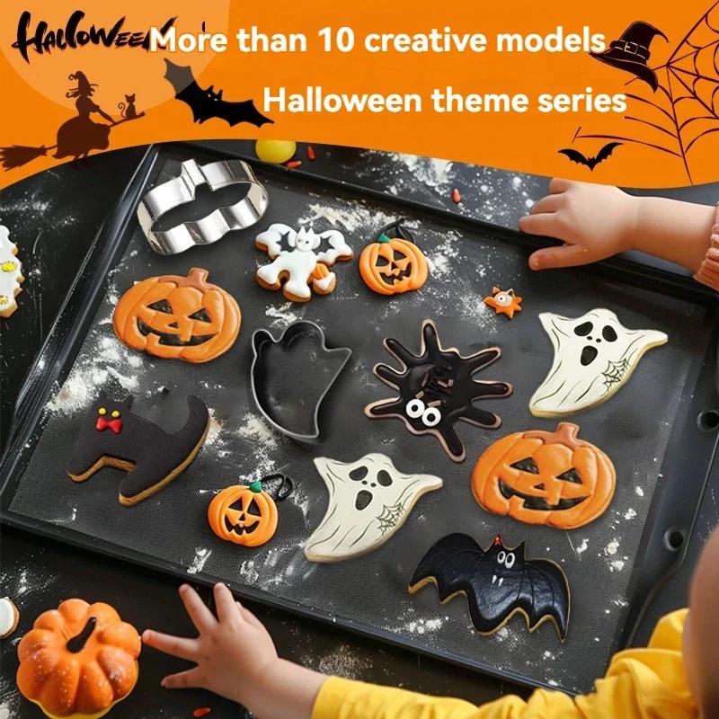 Halloween Pumpkin Cookie Molds, Bat Ghost Shape Stainless Steel Baking Biscuit Molds Cartoon Cake Baking Decorating Tool Kitchen