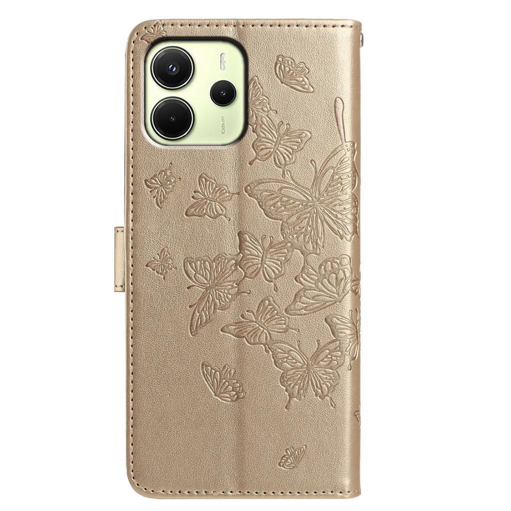 Für Xiaomi Redmi Note 14 4G (163,25 mm) Hülle Schmetterling geprägt Brieftasche Ständer PU Leder Klapphandyhülle mit Riemen