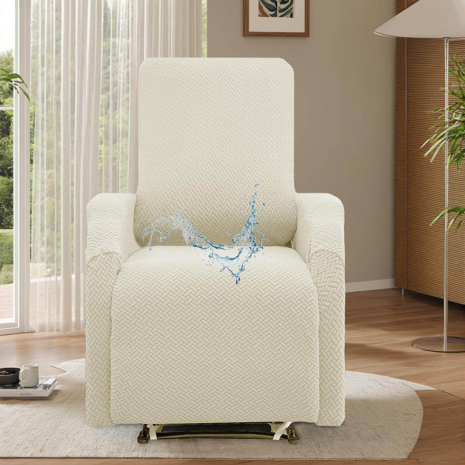 

Jacquard T-shaped Water Resist Striped Plaid Space-saving Chivas Sofa Cover Solid Color Elastic Single Massage Lounge Chair Cover Cover One size