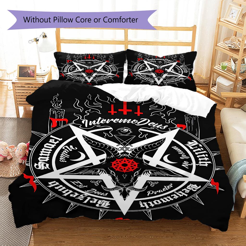 Satan Symbol Pattern Bedding,Quilt Set Quilt Cover Pillowcase Home Birthday Gift (1 * Duvet Cover + 2 * Pillowcase, Without Core)