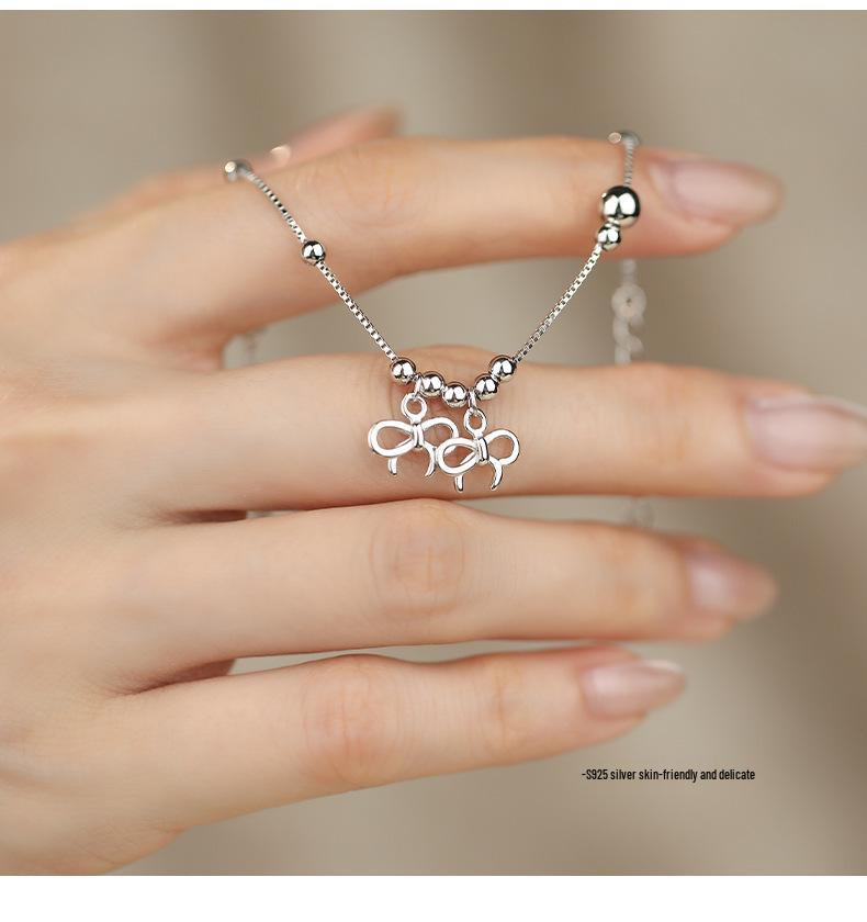 2025 Korean Niche Design S925 Sterling Silver Bow Bracelet for Women – Simple, Elegant Hand Jewelry