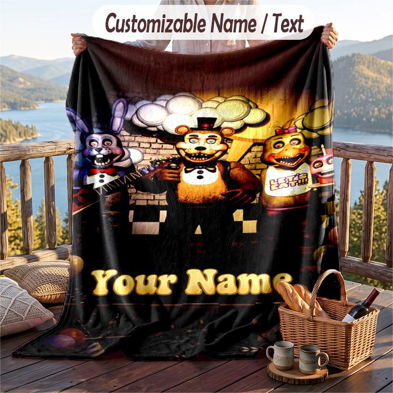 Five Nights At Freddy’s Flannel Blanket, Personalized Custom Name Text, Soft Warm Plush Throw Blanket For Gift