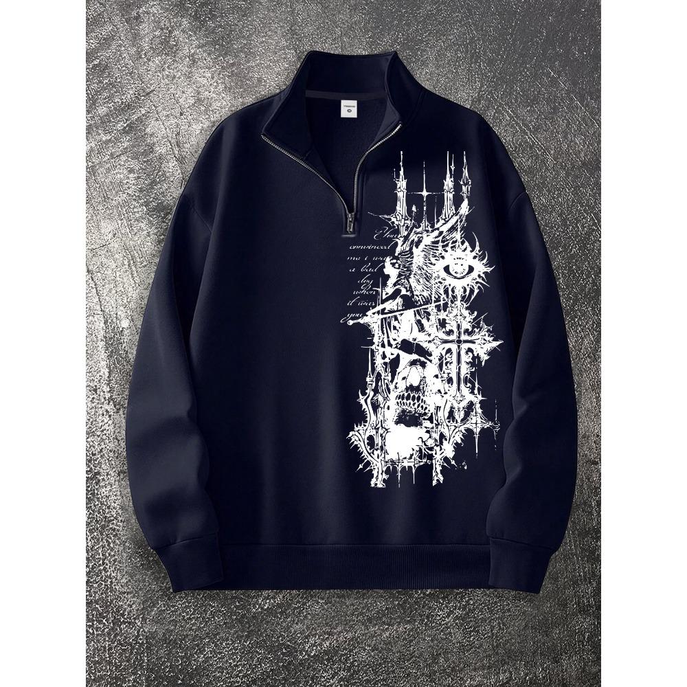Original Design Gothic Zipper Stand Up Collar Shirt, Fashionable Street Style Zipper Hoodie Is the Choice to Match with Fashionable Clothing