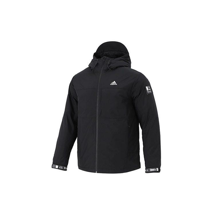 Adidas Down Jackets Men's Black Hooded Moderate Quilted Down Jacket H13869