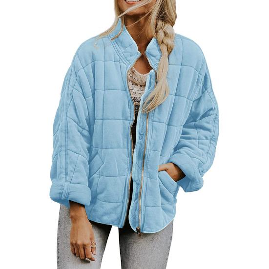 Women Winter Coat Pockets Solid Color Thick Stand Collar Long Sleeves Keep