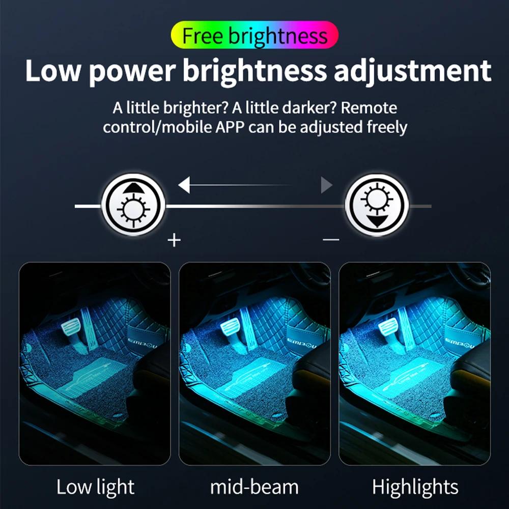 LED Car Foot Light Ambient Lamp With USB Wireless Remote Music Control Multiple Modes Automotive Interior Decorative Lights