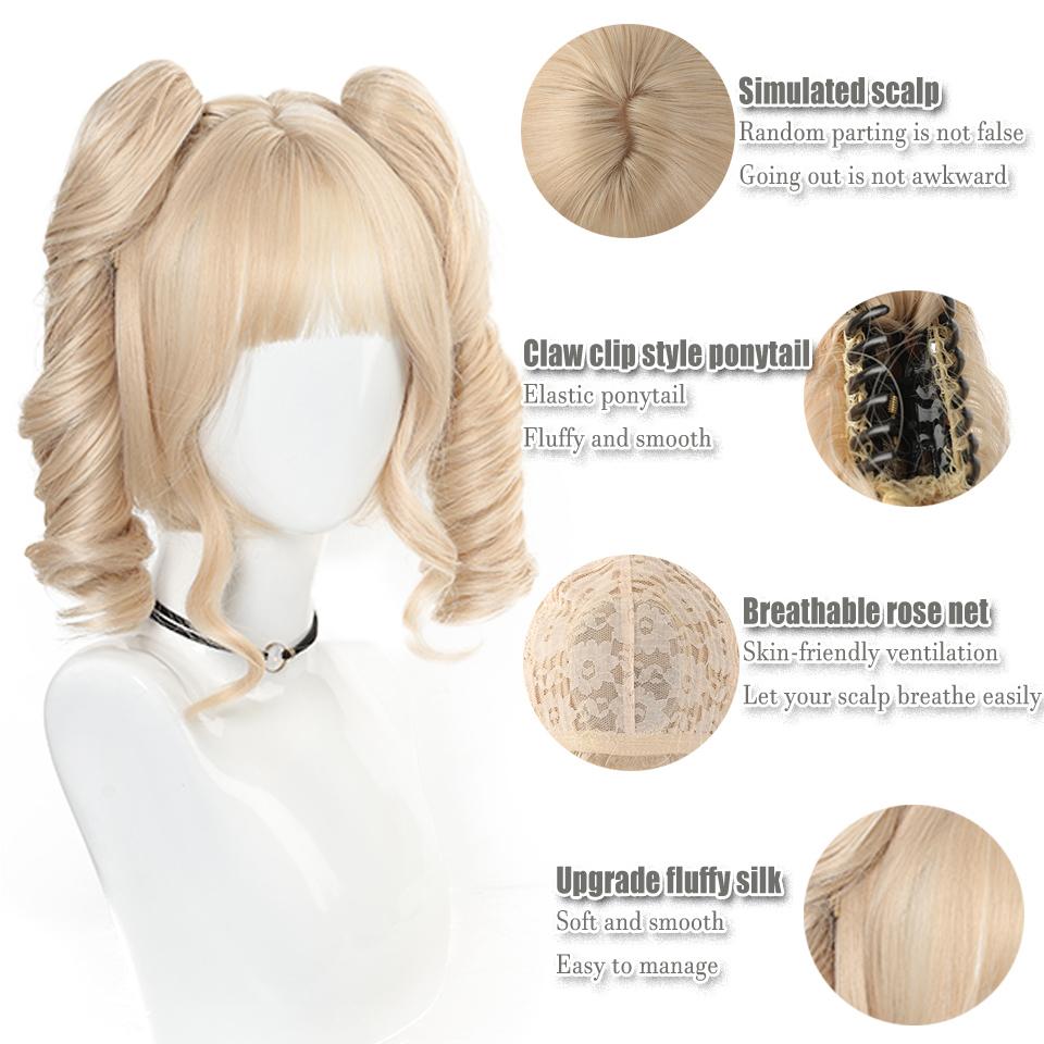 WTB Synthetic Wig Female Cute Fresh Claw Clip Deep Double Ponytail Straight Hair Wig With Bangs Christmas Cosplay Party Wig