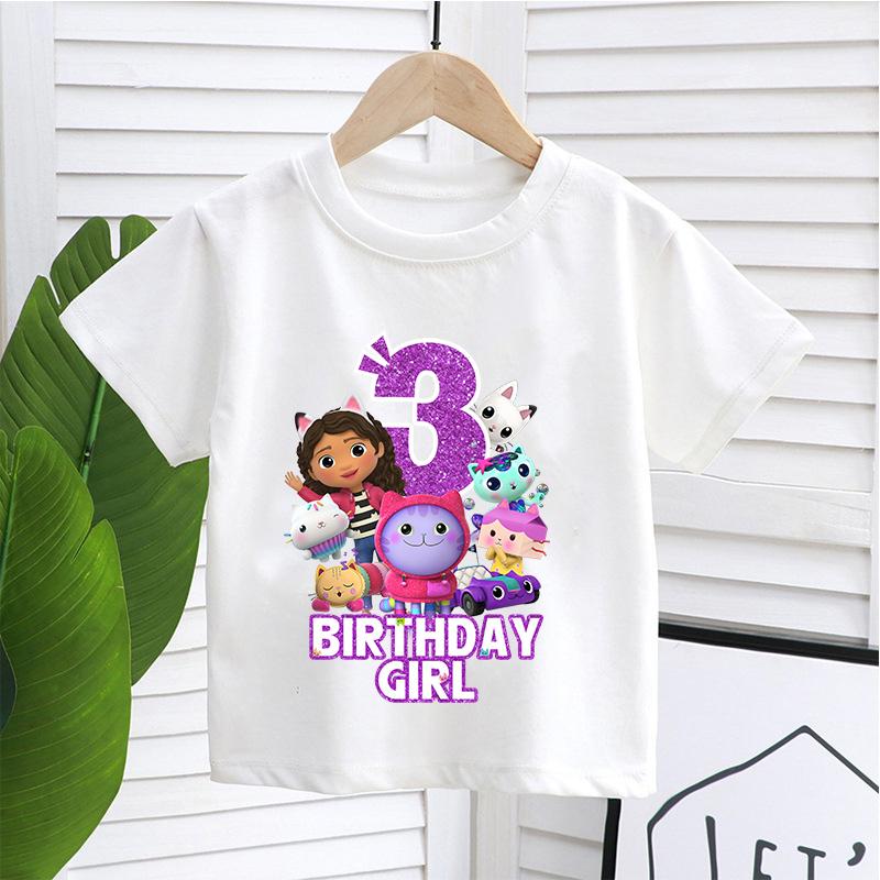 Gabby Dollhouse T-Shirt Simple Basic Toddler Cotton Short Sleeve Anime Trend Kawaii Cartoon Summer Tops Birthday Clothes Gift