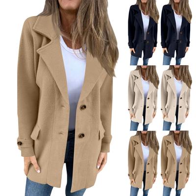 Ladies' Casual Lapel Single Breasted Long Sleeved Jacket Coat