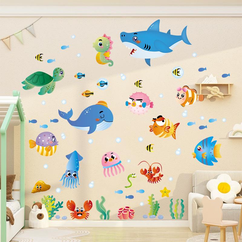 Marine Animals Cartoon Wall Stickers Kindergarten Children'S Room Decoration Self-Adhesive Underwater World Stickers Quality