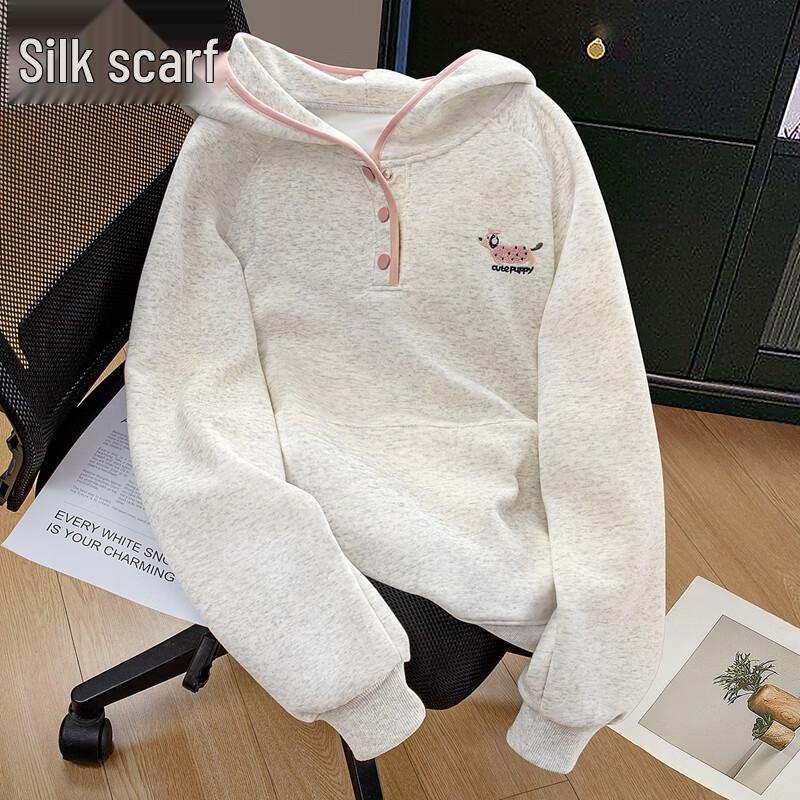 

Women s Loose Fit College Style Short Hooded Sweatshirt with Cartoon Embroidery One Size