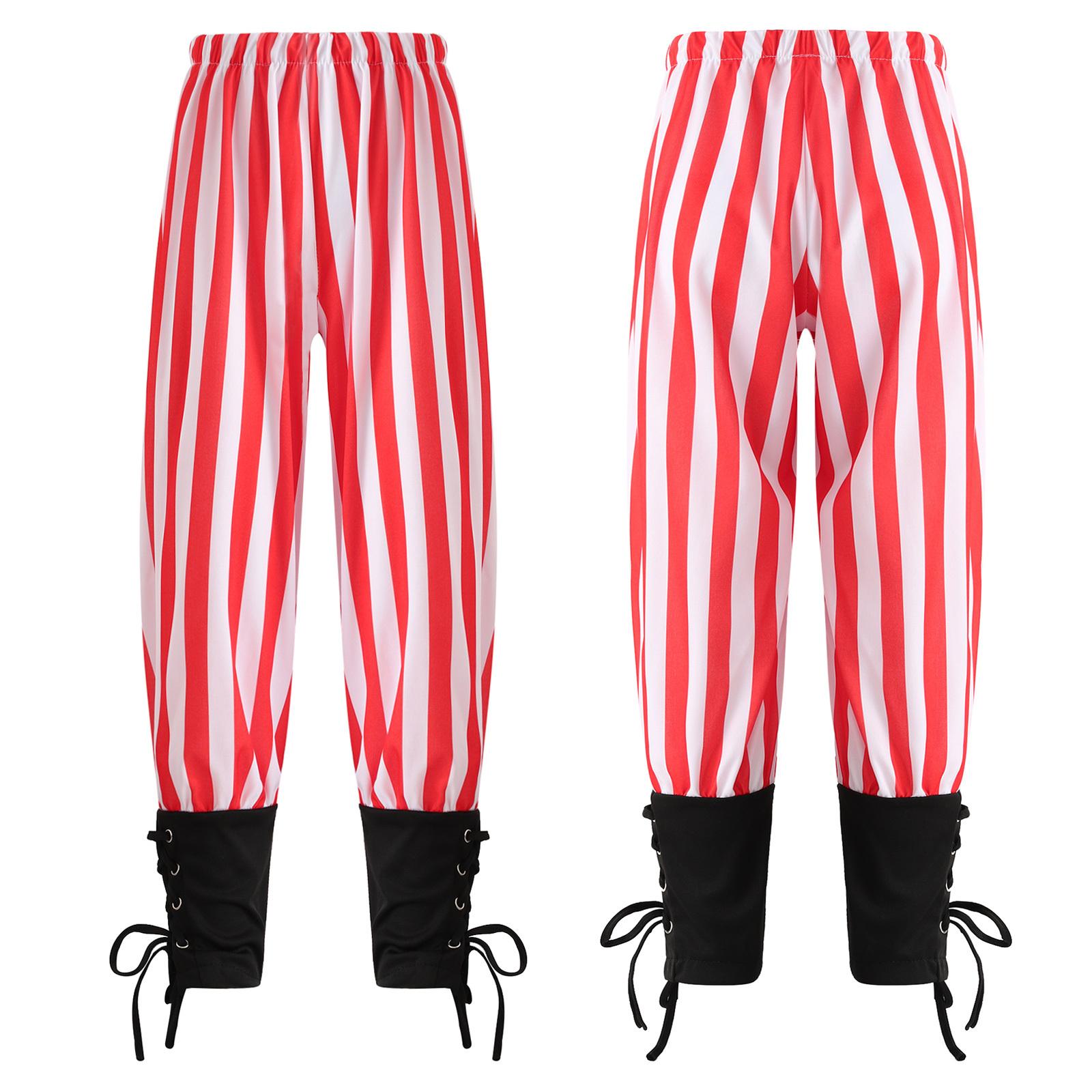 

Мальчиковые пиратские штаны средневековые с манжетами на щиколотках костюм эпохи Возрождения викинга брюки Хэллоуин готический полосатый наряд 2-4 Years красный