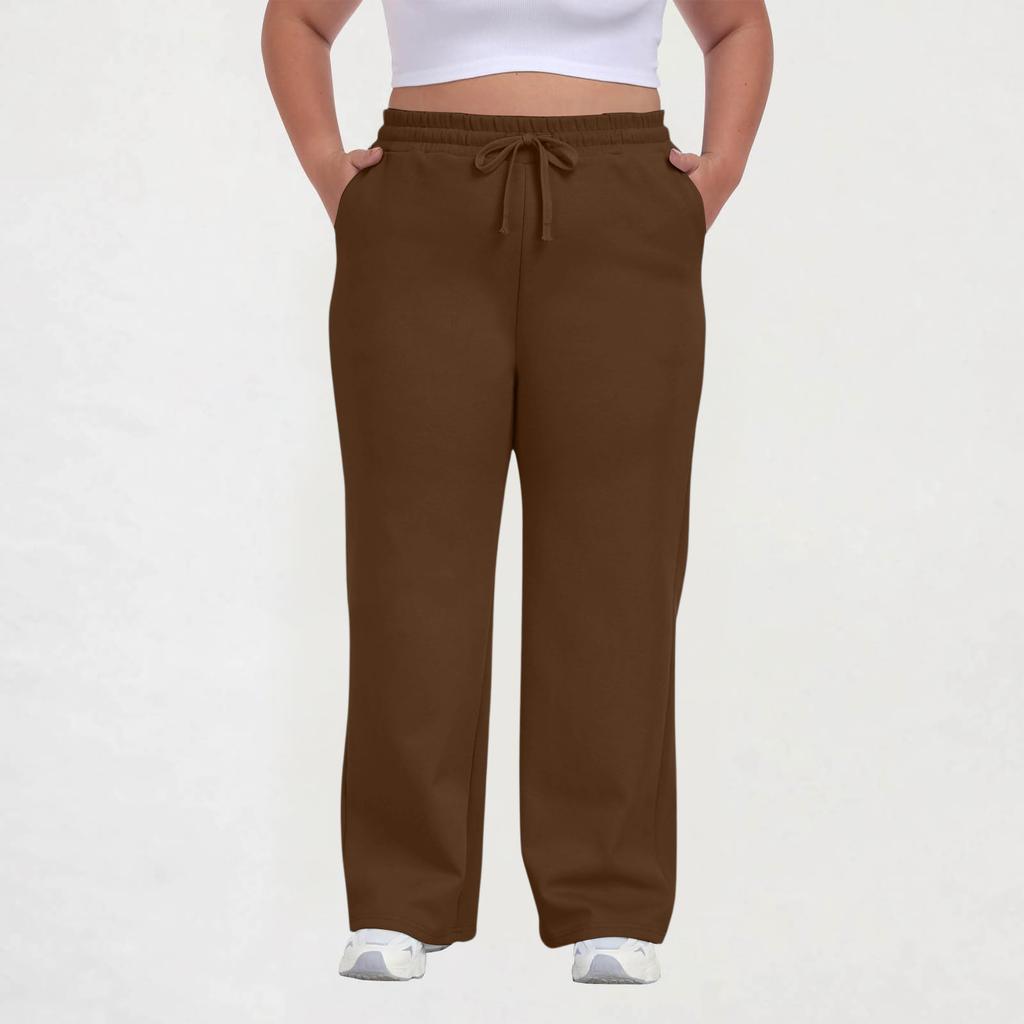 Women Plus Size Casual Loose Straight Leg Sweatpants with Pockets Drawstring Waist Relaxed Fit Lounge Trousers for Daily Wear