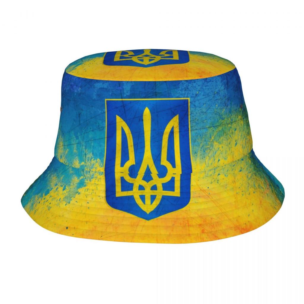 Women Unisex Bucket Hat Ukraine Flag Trident Ukrainian Summer Travel Headwear Lightweight Hiking Fishing FisherUnisex Caps Ispoti Cap