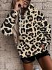 Fashionable Women's Loose Casual Street Style Hooded Sweatshirt with Leopard Print, Black, Brown and Beige Three-color Interwoven Fashion Texture