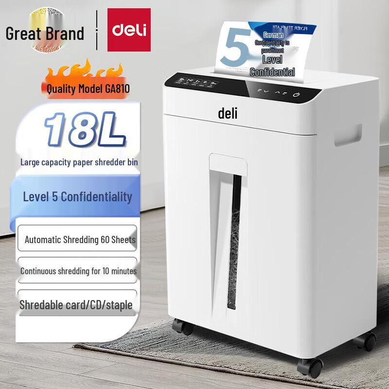 

Deli GA810 Level 5 Auto-Feed Micro-Cut Shredder CN plug (adapter included)