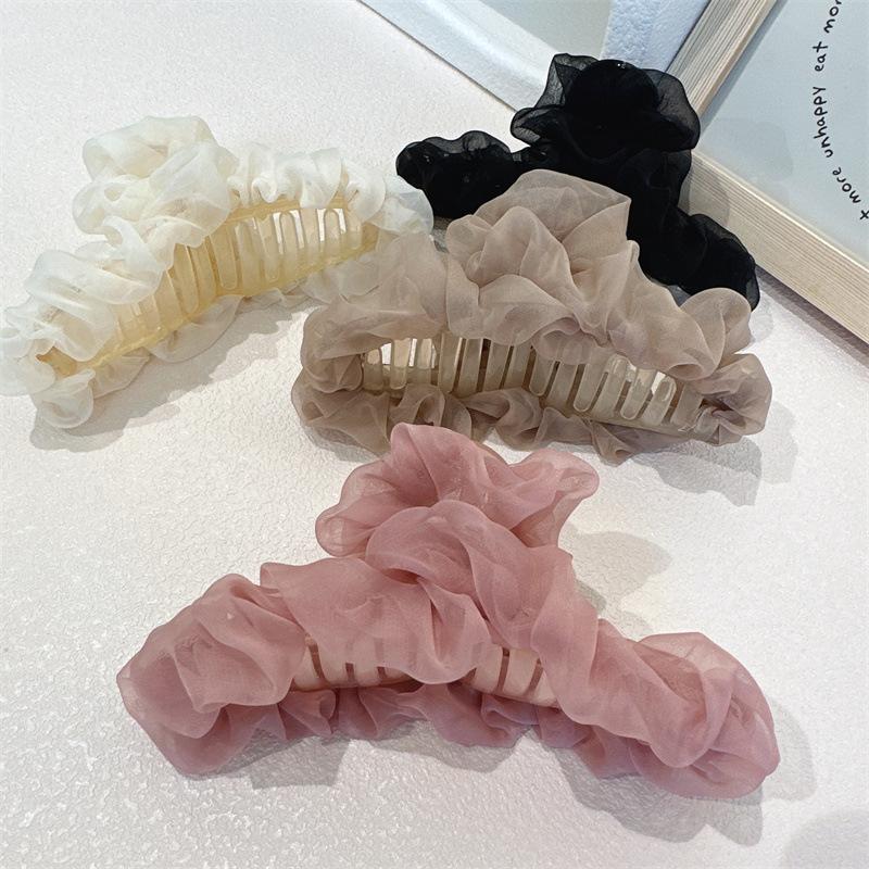 High-End Plissierte Netzstoff Haarspange für Damen, Große Hai-Haarspange für Dutt am Hinterkopf, Haaraccessoires im neuen Stil