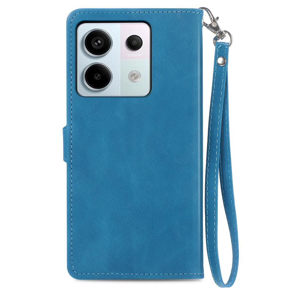 For Xiaomi Redmi Note 13 Pro 5G/Poco X6 5G Zipper Wallet Case with Strap Flower Imprint PU Leather Phone Cover