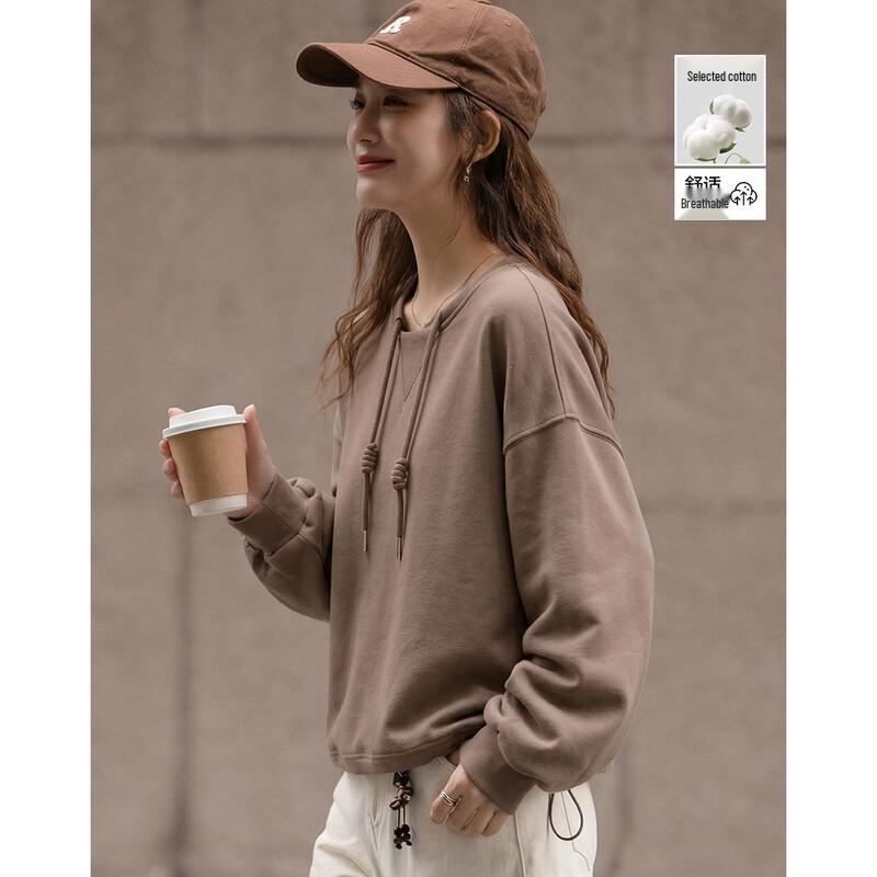 Demana Women s Cloud Cotton Round Neck Drawstring Sweatshirt L