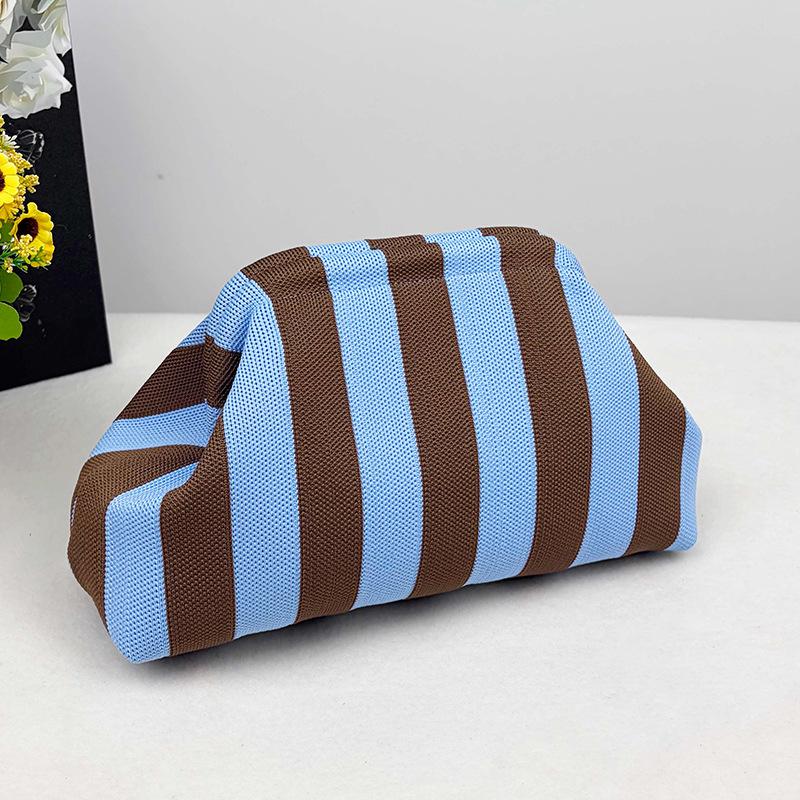 Knitted bag, striped clutch bag, women's flying woven clouds, versatile temperament, portable cosmetic bag, large capacity