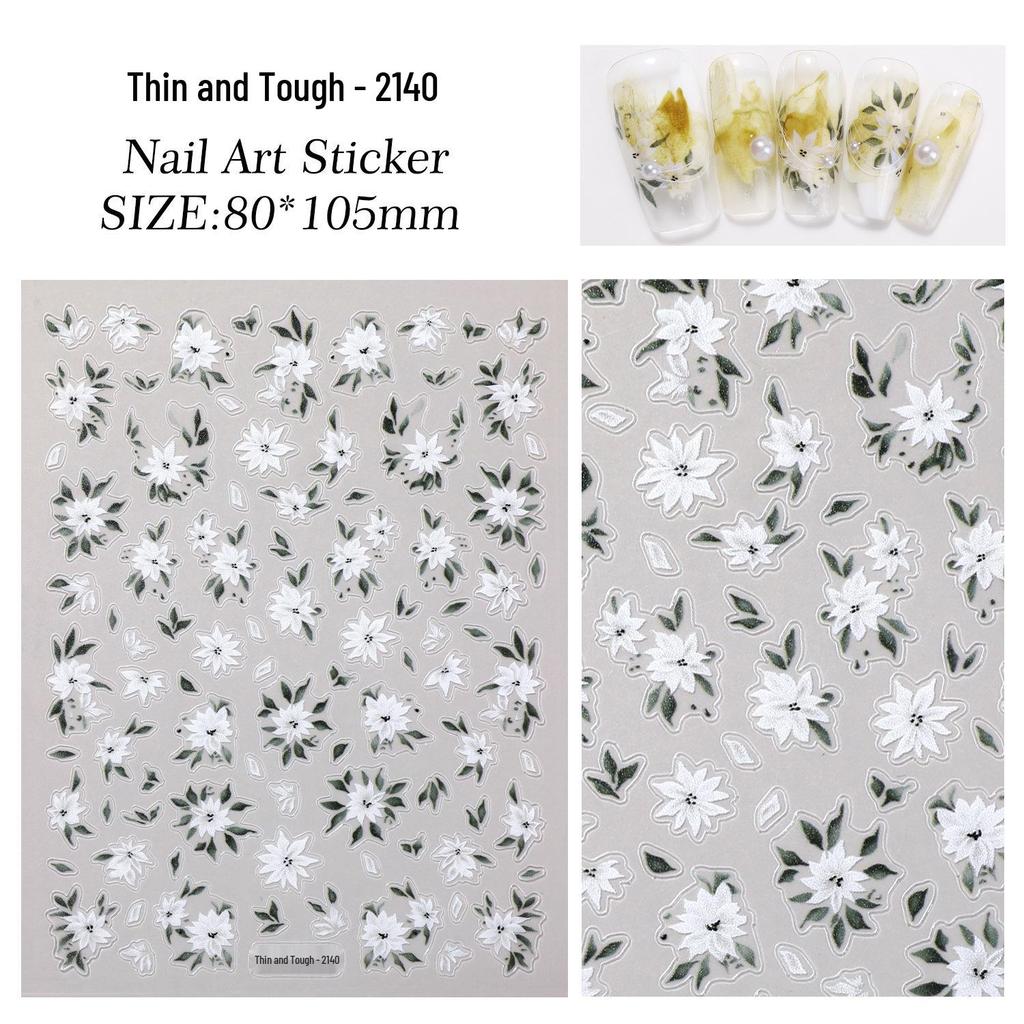 Spring/Summer Daisy Nail Art Stickers – Flat Back Adhesive, Hand-Painted Style for DIY Nail Decoration
