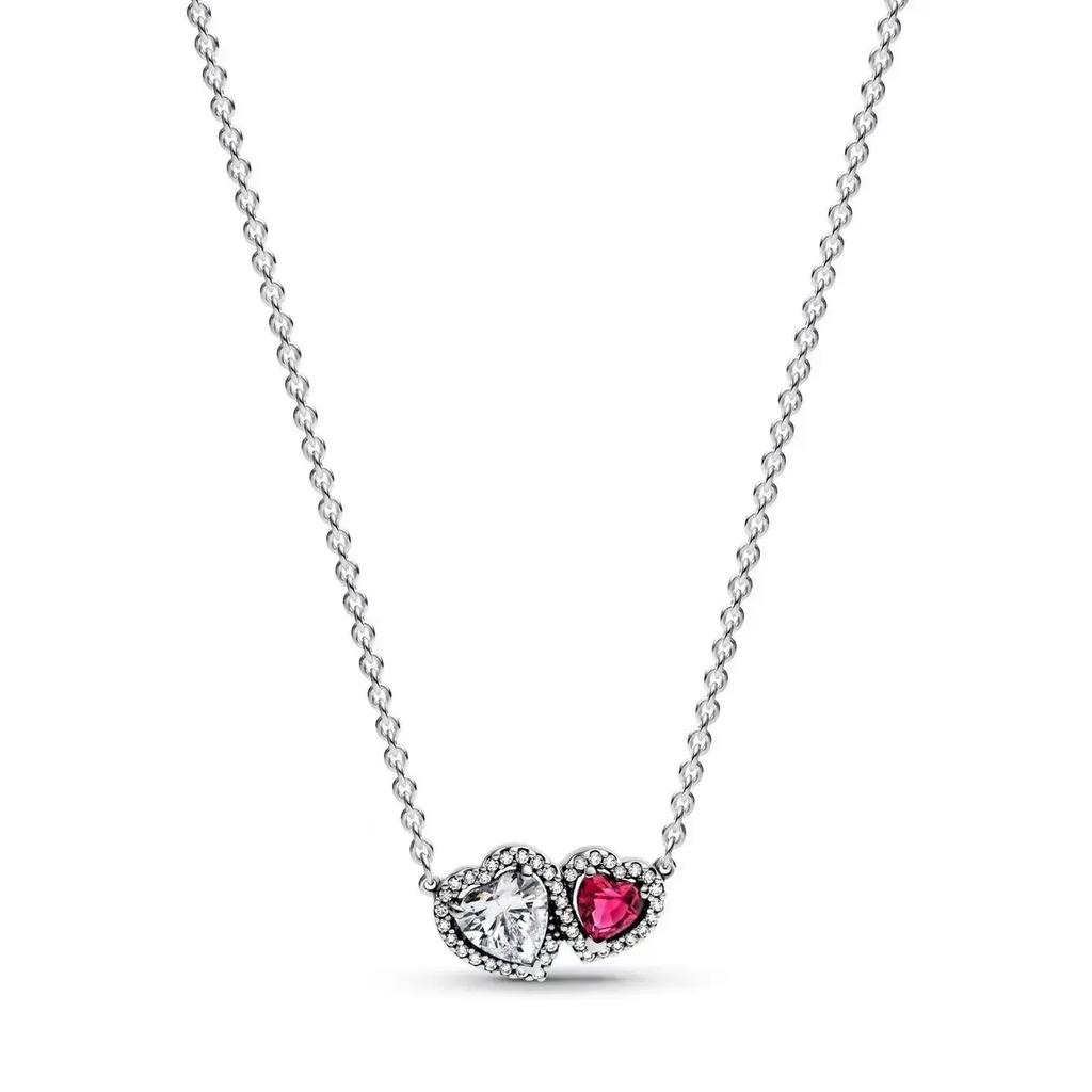 Colorful Heart-Shaped 925 Silver Pendants Necklace Elevated Heart Necklace Lover's Holiday Fine Jewelry Gifts