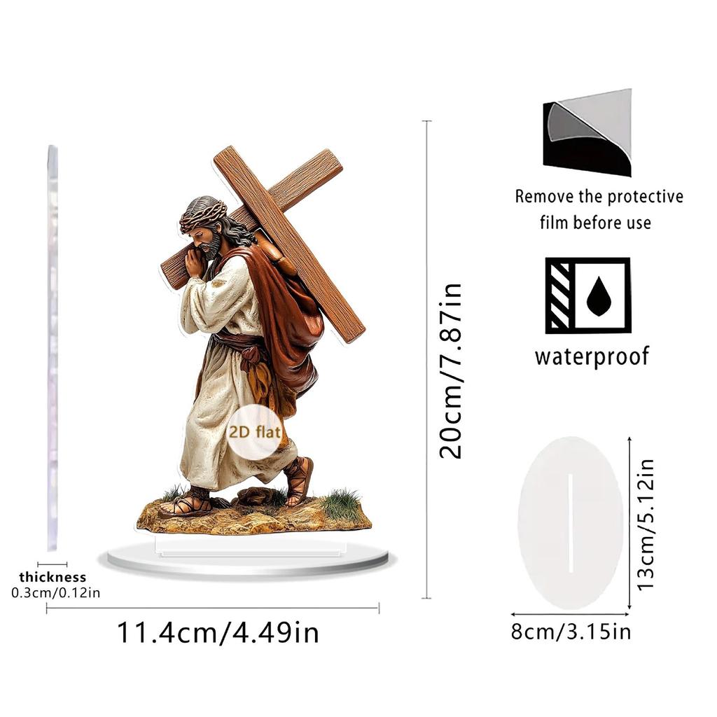 Jesus Ornament Supplies Scene Layout Lightweight with Holder Stand 2D Acrylic Sign for Mantel Decor Centerpiece Easter Holiday