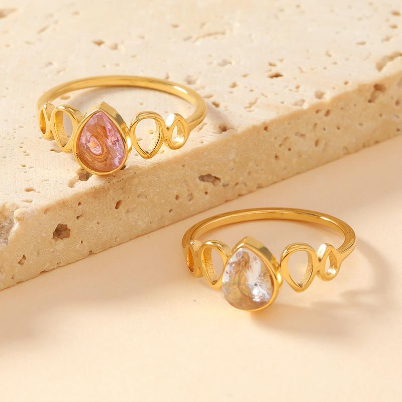 Colored Zircon Geometric Water-Drop Ring Women Minimalist Trendy Finger Rings Luxury Zircon Birthday Gift Wholesale 2025 New In