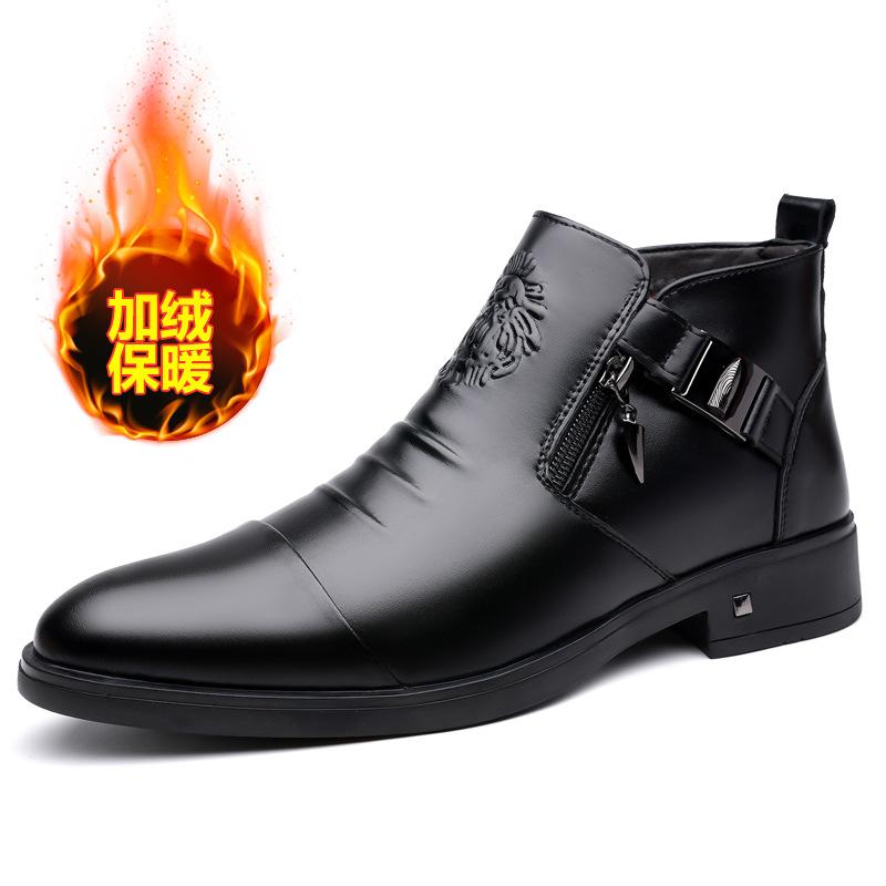 Botki Chelsea męskie 2025 zima nowe aksamitne męskie buty skórzane casualowe średnie buty handel zagraniczny duży rozmiar buty męskie