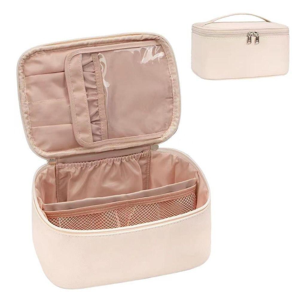 Fashion Large Capacity PU Makeup Bag PU Handheld Cosmetic Bag With Handle Divider Waterproof Women Toiletry Bag Toiletry Storage
