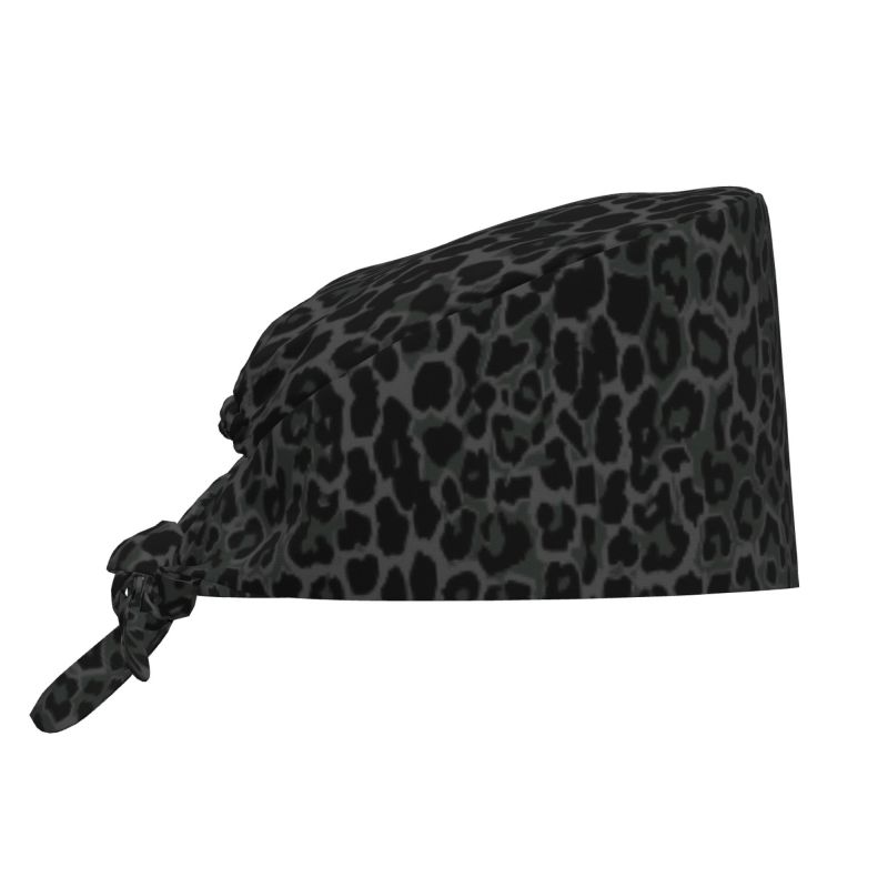Cappellino da lavoro con stampa leopardo nero e ghepardo, Cuffia chirurgica con fascia antisudore, Unisex regolabile, Cappello da donna con lacci posteriori, Cappelli chirurgici da infermiere