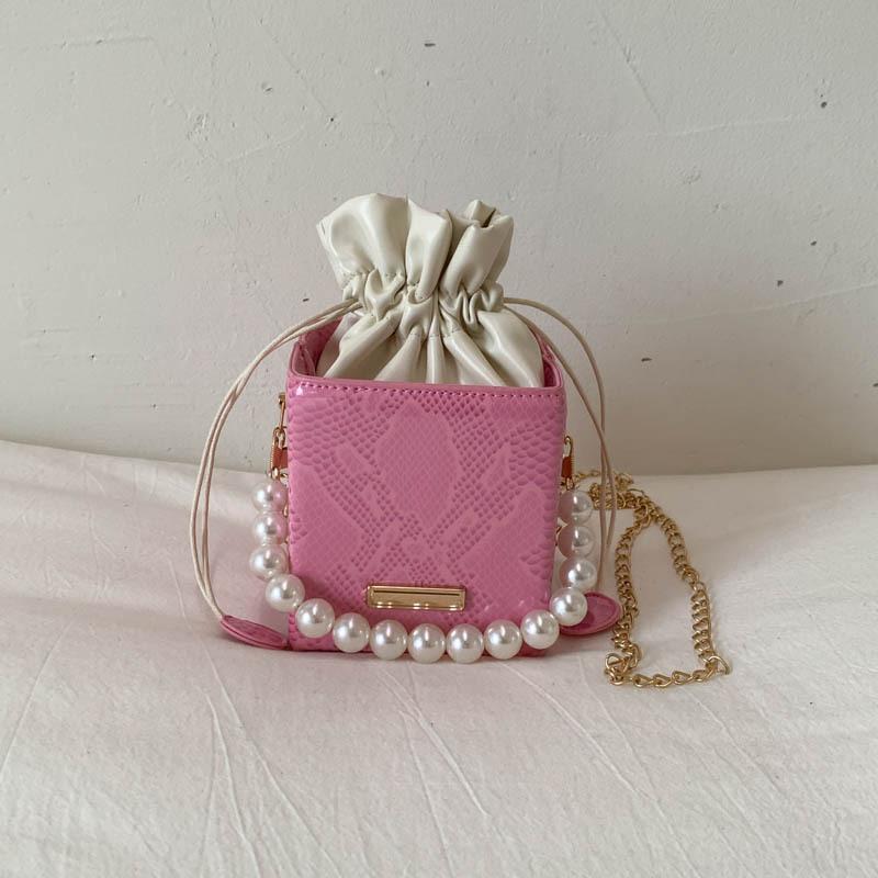 Small bag popular new fashion design pearl chain messenger bag shoulder square bucket commuter bag