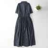2026 Summer Women's High-End Chinese Style Cotton Linen Shirt Dress - Waist-Cinched, Slimming, Mid-Length Skirt