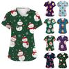 Women's Fashion Short Sleeve Christmas Print V-Neck Pocket Workwear Tops