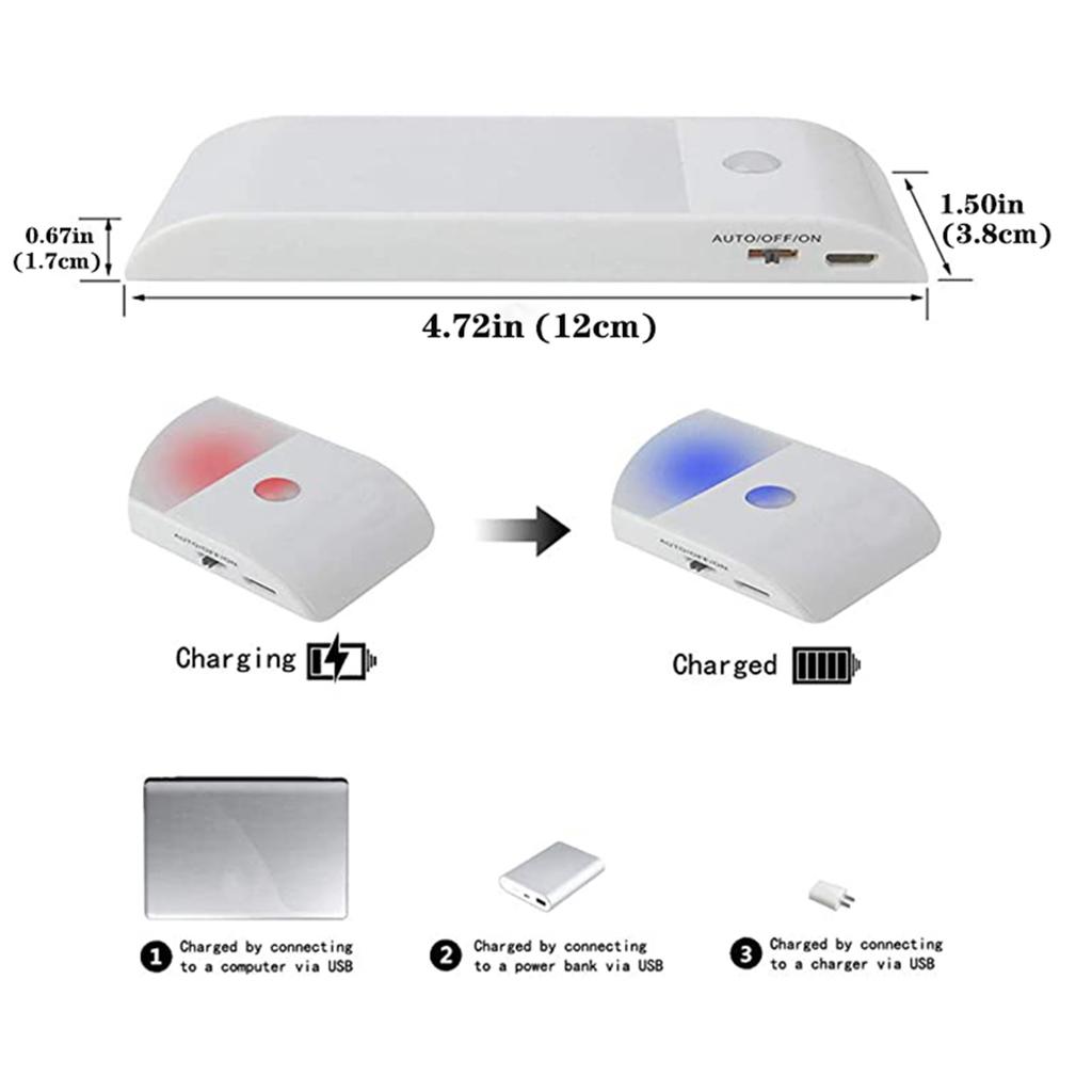 PIR Motion Sensor LED Night Light Rechargeable Creative Home Stick-on Wardrobe 12 High Brightness Automatic Sensing Cabinet For Bedroom Hallway