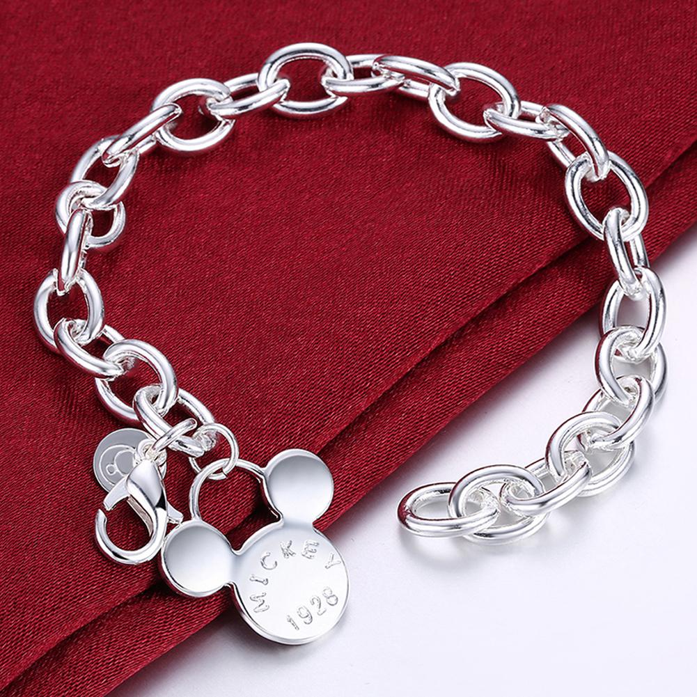 Braccialetto con Ciondolo Topolino in Argento S925 da 8 Pollici 20cm per Donne Ragazze Regalo di Gioielli per San Valentino Matrimonio