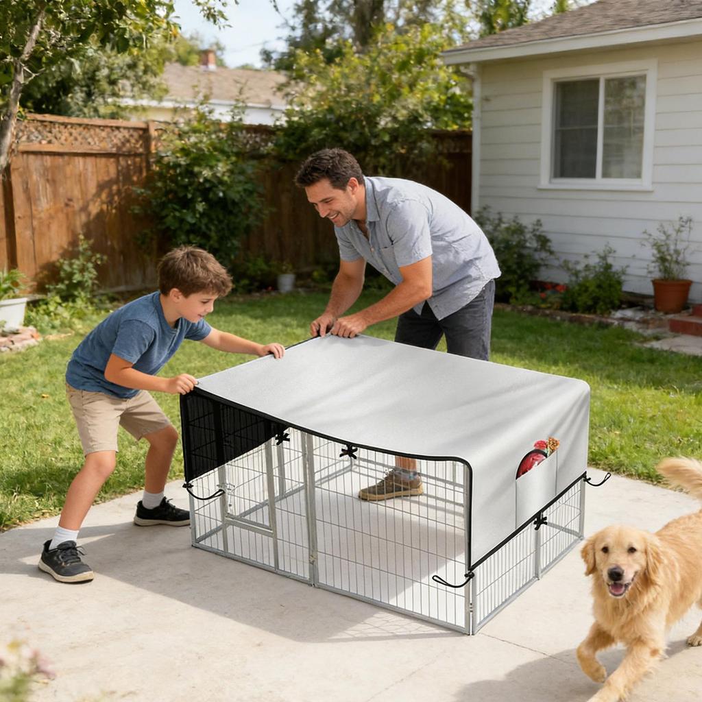 Crate Cover 210D Oxford Pet Enclosure Sunshade Waterproof Large Kennel Cover For Patio Picnic Outdoor Camping Backyard Beach