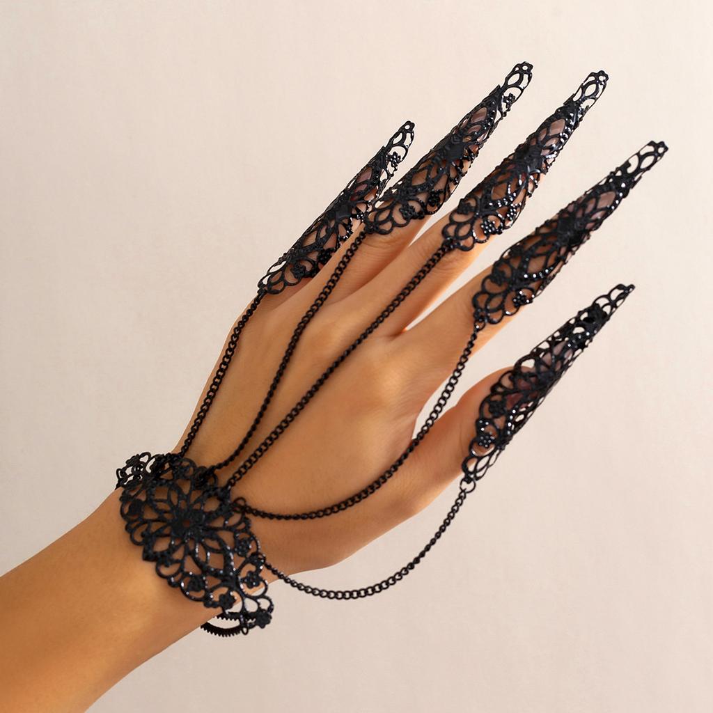 Gothic Metal Chain Finger Bracelet Female, Personalized Cone Fringed Nail Back Chain