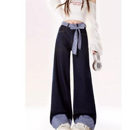 

Весна 2025 г. Женские свободные джинсы с широкими штанинами и бантом Extra Small синий