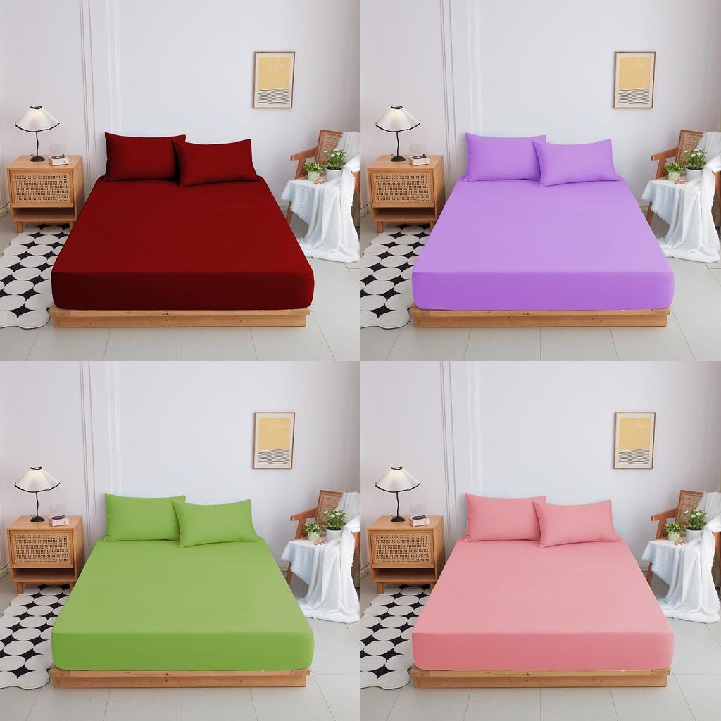 Color Mattress Solid Protector Pillowcase Bedspread Set Home Textile Accessories