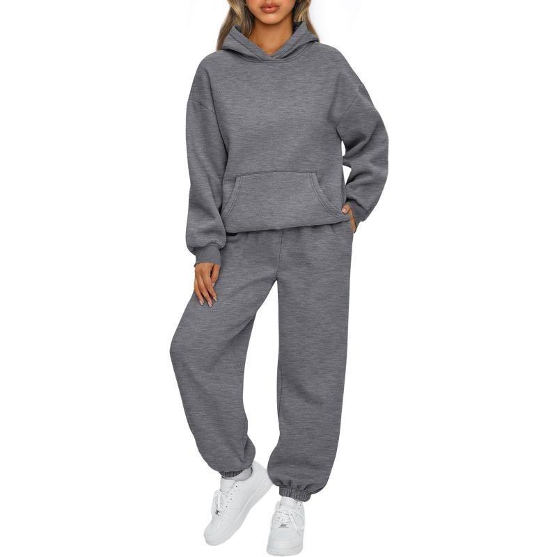 Conjunto de chándal para mujer, moda de otoño, sudaderas con capucha cálidas, dos piezas, sudaderas con capucha informales de gran tamaño y pantalones largos
